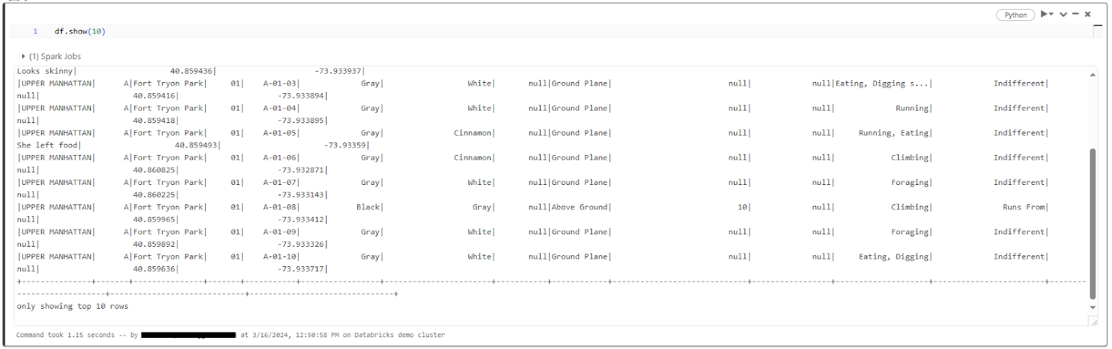 Displaying 10 rows of the table using DataFrame API - Databricks CREATE TABLE