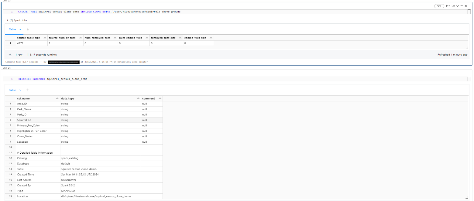 Creating table using Databricks CREATE TABLE CLONE