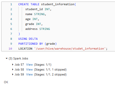 Creating student_information Delta table