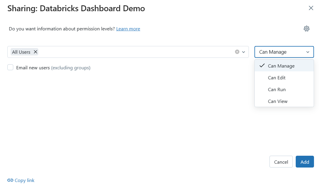 Sharing Databricks Dashboard within workspace