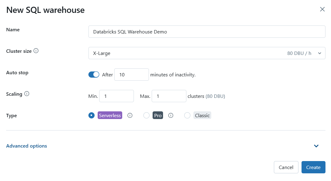 Creating New Databricks SQL Warehouse - Databricks Materialized Views