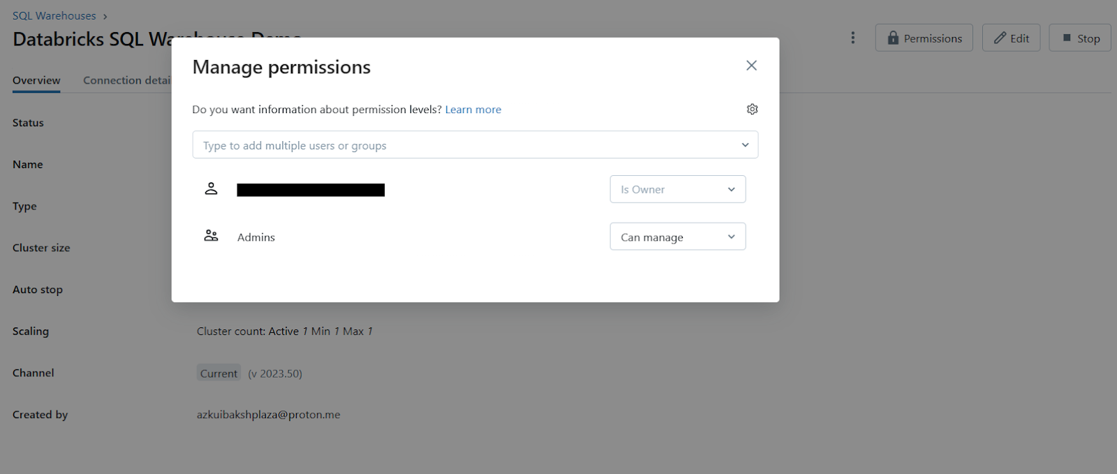 Configure Access Permissions of Databricks SQL warehouse