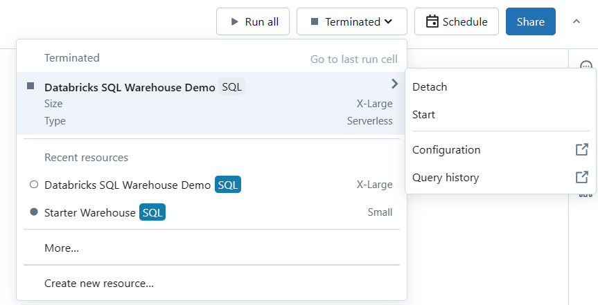 Detach or Switch Databricks SQL Warehouses