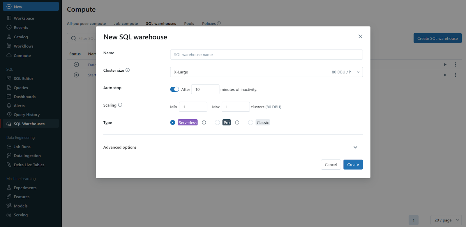 Databricks SQL warehouse