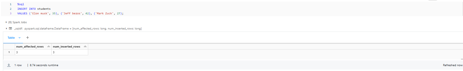 Inserting Data into the Table