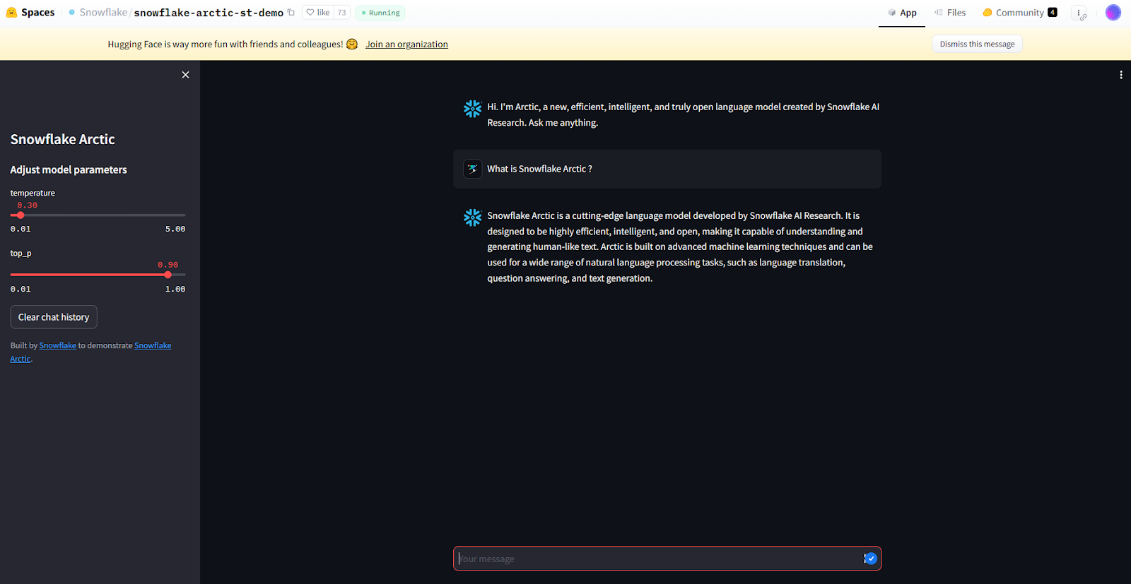 Hugging Face Chat - Snowflake Arctic