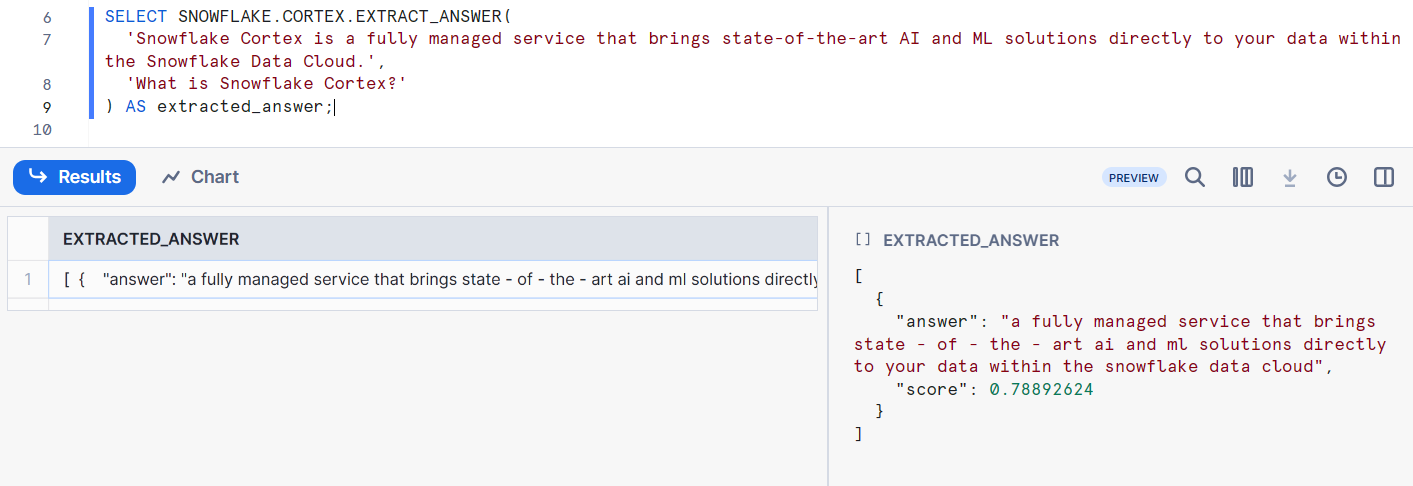 Extracting Answer Using ExtractAnswer Function using SQL  - Snowflake Cortex LLM Function