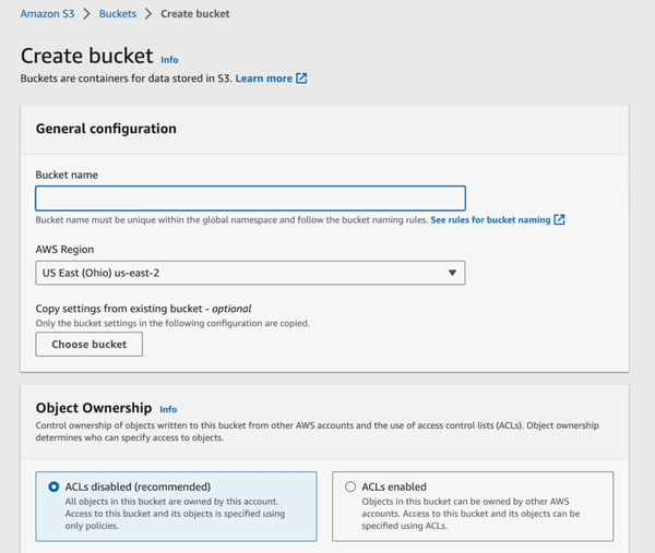 Providing a unique name and selecting a region for EMR cluster