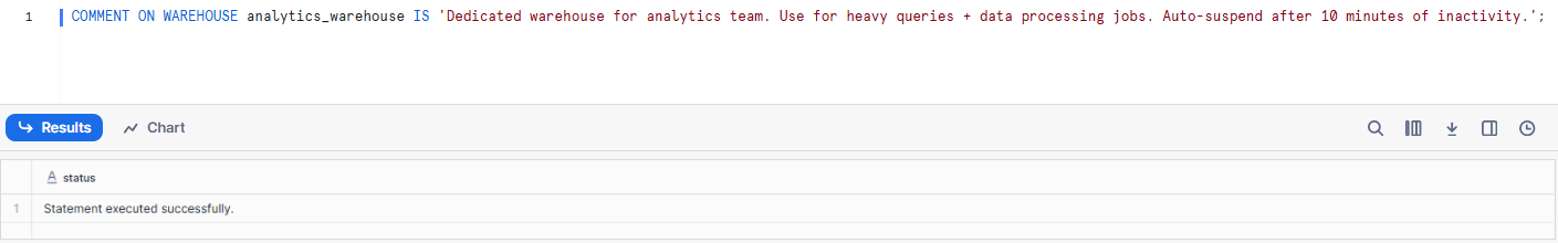 Adding a Comment to a Warehouse Using Snowflake COMMENT