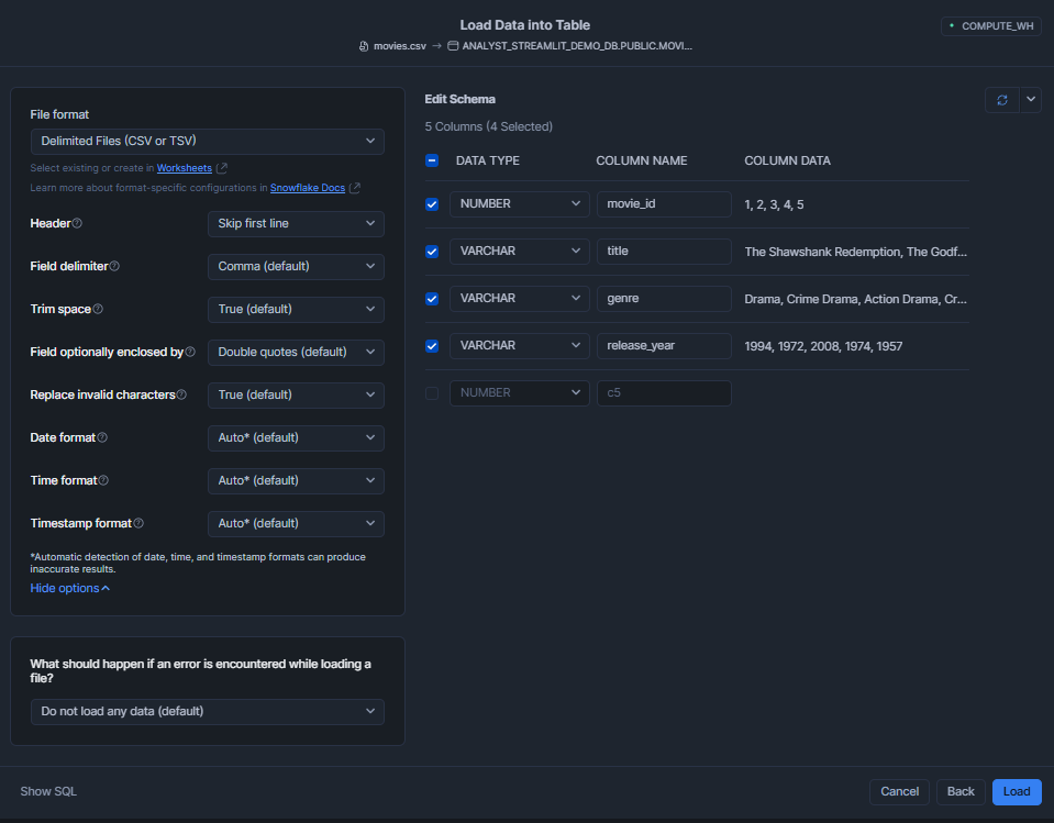 Loading data into Snowflake table - Snowflake Cortex - Snowflake Cortex Analyst - Cortex Analyst - Agentic AI - Large Language Models - State-of-the-art Large Language Models - LLMs - Meta Llama - Mistral models - Azure OpenAI - YAML - Sentiment Analysis - Semantic Model - Semantic Data Model - Snowflake Semantic Model - Snowflake AI - Snowflake AI and ML - Snowflake AI and ML Studio - Snowsight - Snowflake Snowsight - Text to SQL - Self Serve Business Intelligence - Conversational Analytics - Snowflake Streamlit - Streamlit - Self Serve Analytics - Text Classification - Snowflake Stage - Snowflake Create Stage - Snowflake External Stage - Snowflake Internal Stage - Snowflake Roles - Natural Language Queries - Natural Language SQL Query - Snowflake ACCOUNT_USAGE - Snowflake REST API - REST API Integration - Snowflake RBAC - Snowflake Virtual Warehouse - Multi-turn Conversation - Multi-turn Chatbot - LLM Powered - Semantic View - Snowflake Warehouse Configuration - Snowflake CORTEX_USER - Cortex Analyst Cost - Cortex Analyst Limitations