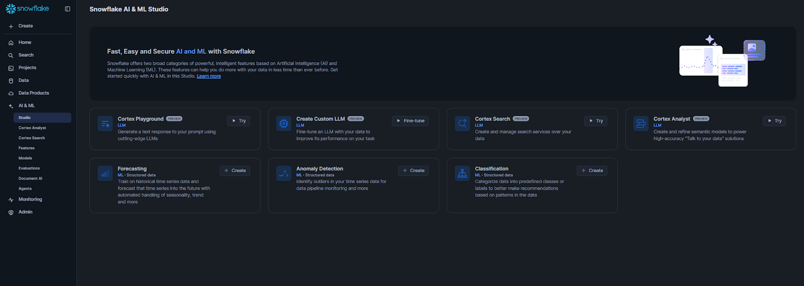 Navigating to Snowflake AI and ML Studio - Snowflake Cortex - Snowflake Cortex Analyst - Cortex Analyst - Agentic AI - Large Language Models - State-of-the-art Large Language Models - LLMs - Meta Llama - Mistral models - Azure OpenAI - YAML - Sentiment Analysis - Semantic Model - Semantic Data Model - Snowflake Semantic Model - Snowflake AI - Snowflake AI and ML - Snowflake AI and ML Studio - Snowsight - Snowflake Snowsight - Text to SQL - Self Serve Business Intelligence - Conversational Analytics - Snowflake Streamlit - Streamlit - Self Serve Analytics - Text Classification - Snowflake Stage - Snowflake Create Stage - Snowflake External Stage - Snowflake Internal Stage - Snowflake Roles - Natural Language Queries - Natural Language SQL Query - Snowflake ACCOUNT_USAGE - Snowflake REST API - REST API Integration - Snowflake RBAC - Snowflake Virtual Warehouse - Multi-turn Conversation - Multi-turn Chatbot - LLM Powered - Semantic View - Snowflake Warehouse Configuration - Snowflake CORTEX_USER - Cortex Analyst Cost - Cortex Analyst Limitations