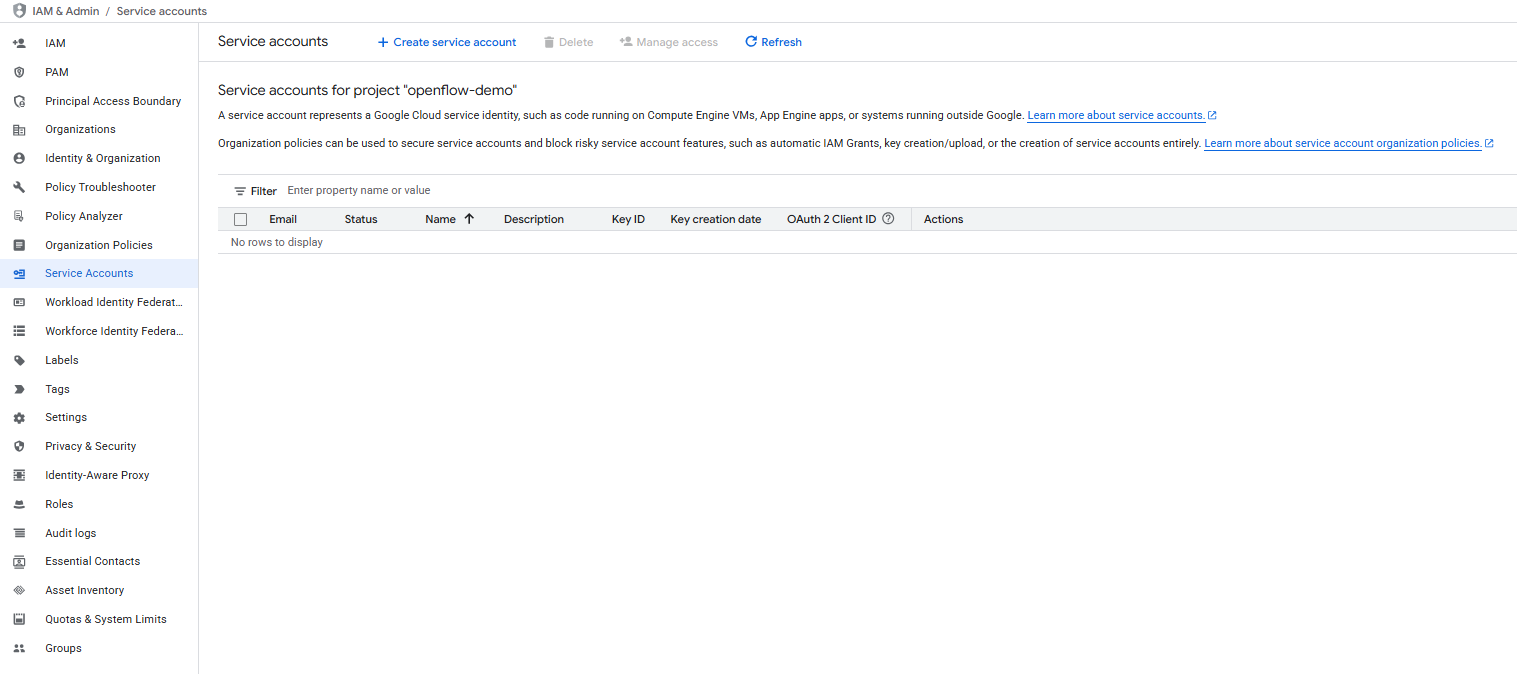 Creating Google Service Account and Key - Openflow - Snowflake Openflow - ETL - Extract Transform Load - ETL Tools - Virtual Private Cloud - VPC - AWS VPC - AWS Virtual Private Cloud - VPC Mode - RBAC - Snowflake RBAC - CloudFormation - AWS CloudFormation - Apache NiFi - NiFi - NiFi Processors - Data Integration - Data Integration Tools - Snowflake Cortex - BYOC - Bring Your Own Cloud - Control Plane - Openflow Control Plane - Snowflake Connectors - OAuth2 Authentication - Data Plane - Control and Data Plane - Snowpark Container Services - Snowflake SPCS - Snowflake Integration - Snowflake Data Integration - Snowpipe - Snowflake Snowpipe - Google Drive Integration - Snowflake COPY - Snowflake Image Repository - Snowflake Openflow Connector - Openflow Deployment - Openflow agent - Snowflake Openflow Setup - Snowflake Openflow Tutorial