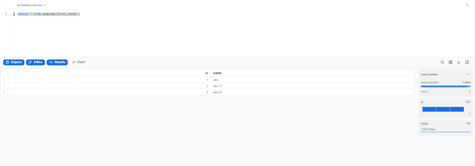 Select all from awesome_first_table - snowflake time travel - time travel snowflake - time travel in snowflake - snowflake time travel query - snowflake restore table from time travel - snowflake time travel syntax - what is time travel in snowflake - snowflake time travel query example - snowflake time travel cost - what is snowflake time travel