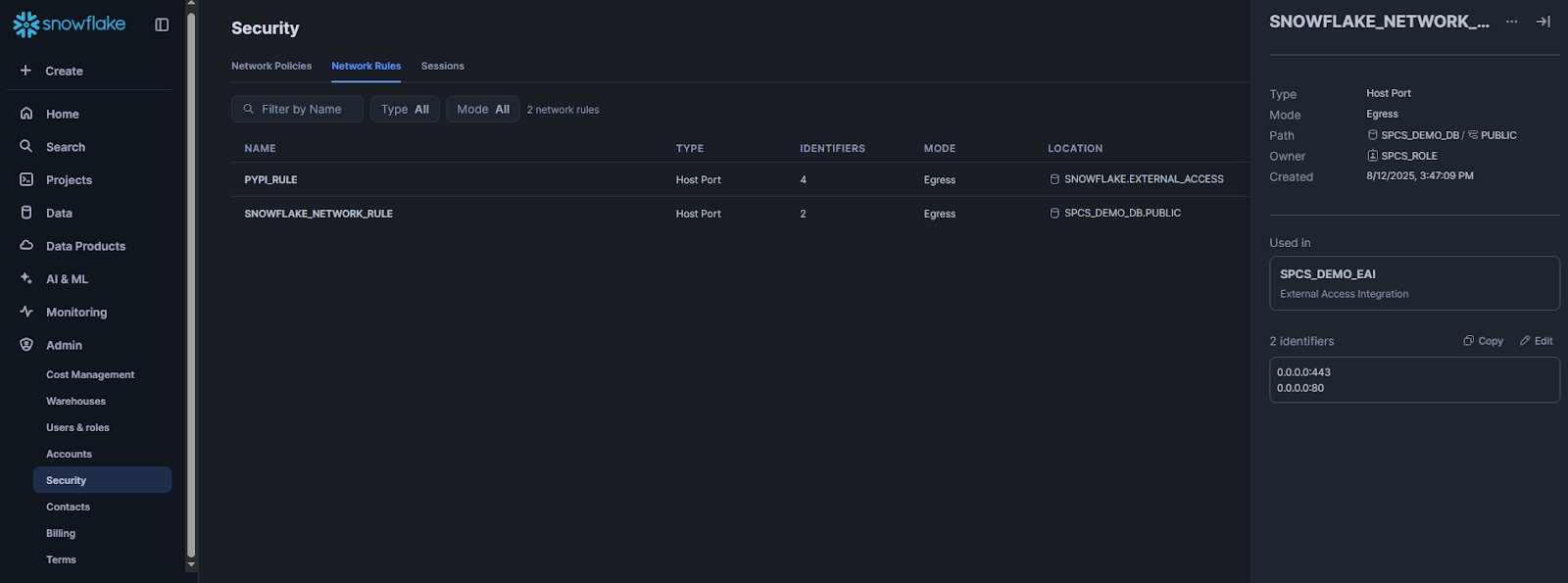 Verifying Snowflake Network rule - Snowflake Snowpark Container Services - Snowflake SPCS - Snowflake Ecosystem - Snowflake Compute Pool - Compute Pool - Snowflake Image Repository - Snowflake Role