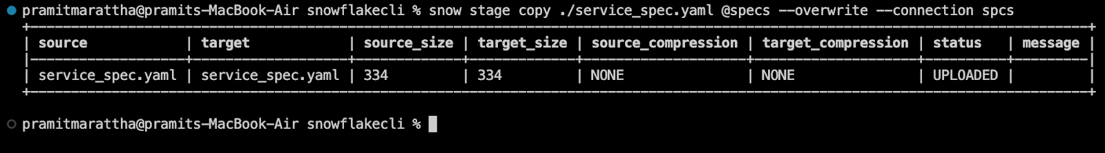 Uploading YAML spec to Snowflake stage via SnowCLI - Snowflake Snowpark Container Services - Snowflake SPCS - Docker Desktop - Docker CLI - YAML Specification - Snowflake SERVICE - Snowflake Create SERVICE - Snowflake Ecosystem - Snowflake Stage - Snowflake External Stage - Snowflake Internal Stage