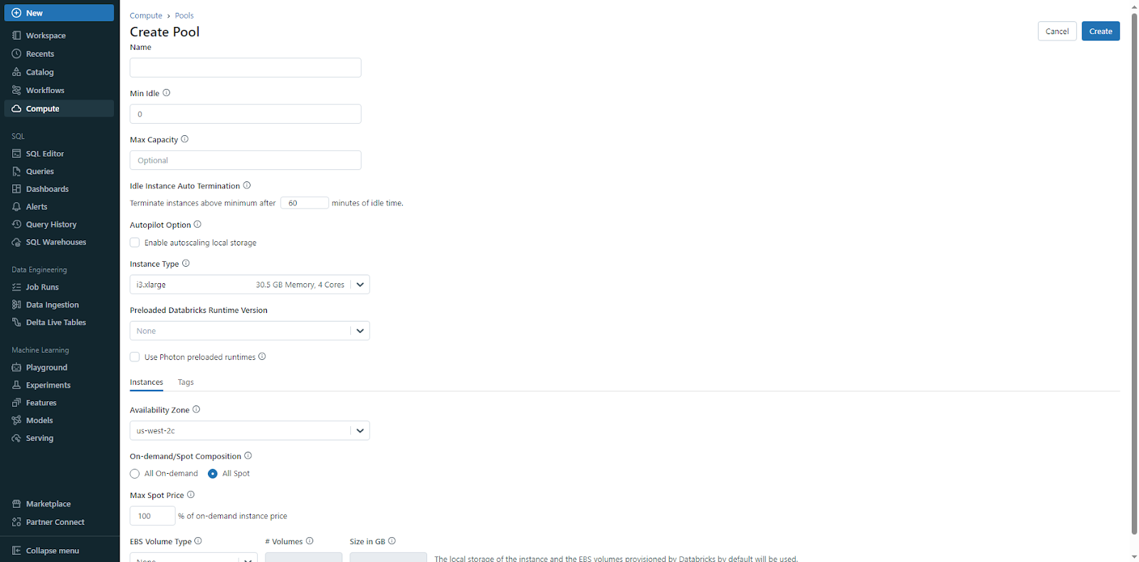 Databricks instance pool - Databricks Cluster
