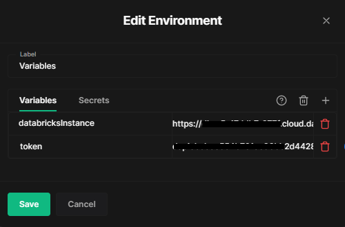 Populating Hoppscotch environment variable - Databricks Jobs API
