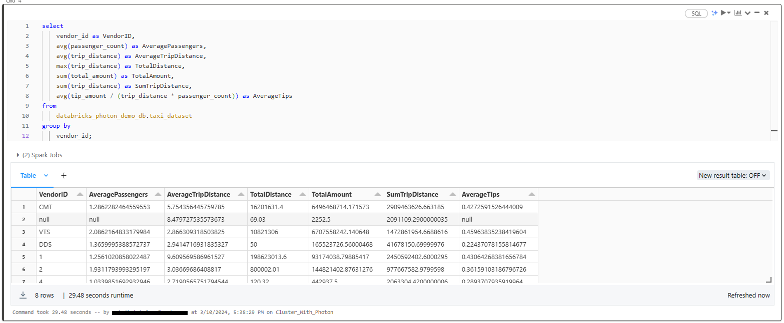Attaching the Photon enabled cluster and executing the query - Databricks Photon
