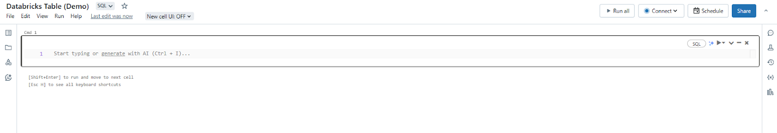 Opening Databricks notebook - Databricks CREATE TABLE