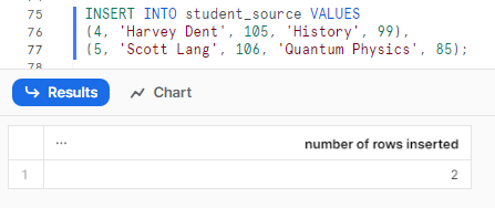 Inserting some dummy data into student_source table - Snowflake MERGE statement